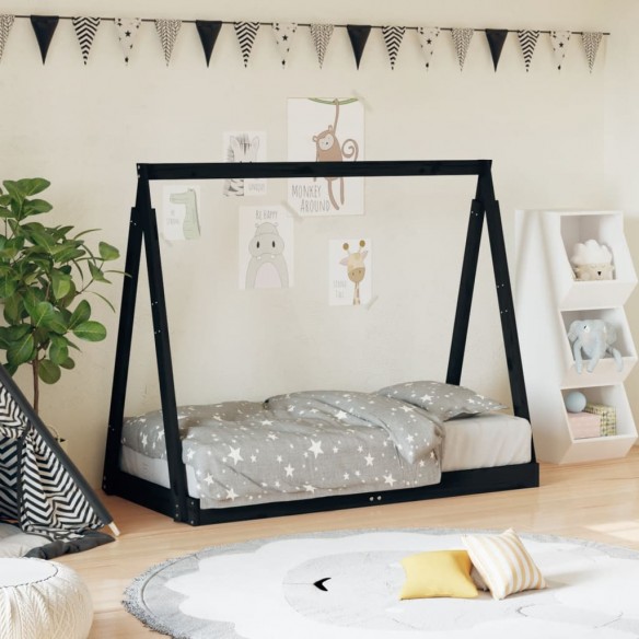 Cadre de lit pour enfant noir 70x140 cm bois de pin massif