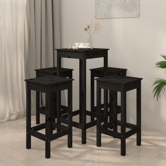 Ensemble de bar 5 pcs Noir Bois de pin massif