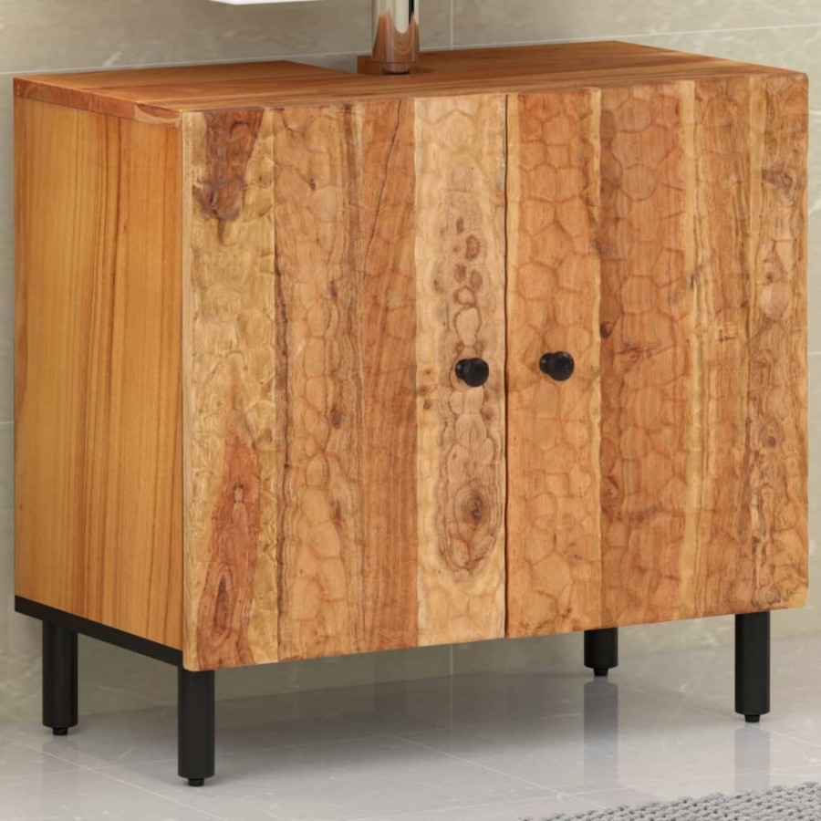 Armoire lavabo de salle de bain 62x33x58cm bois massif d'acacia