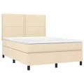 cadre de lit avec matelas Crème 140x190 cm Tissu