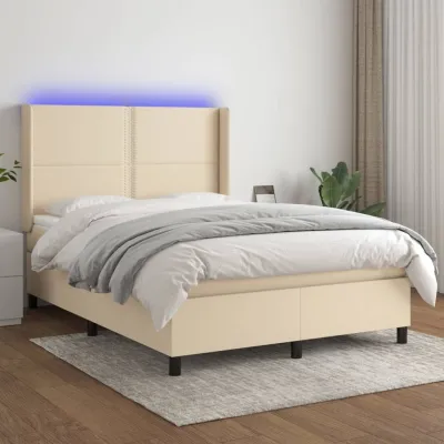 cadre de lit matelas LED Crème 140x190 cm Tissu