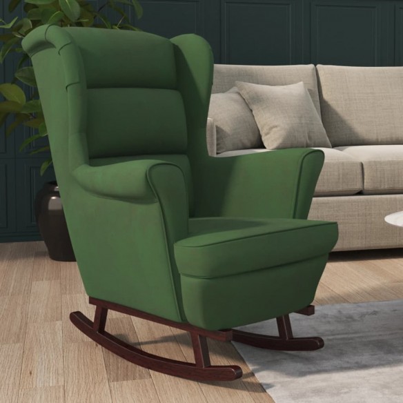 Fauteuil à bascule et pieds en bois d'hévéa Vert foncé Velours