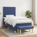 cadre de lit avec matelas Bleu 90x190 cm Tissu