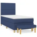 cadre de lit avec matelas Bleu 90x190 cm Tissu