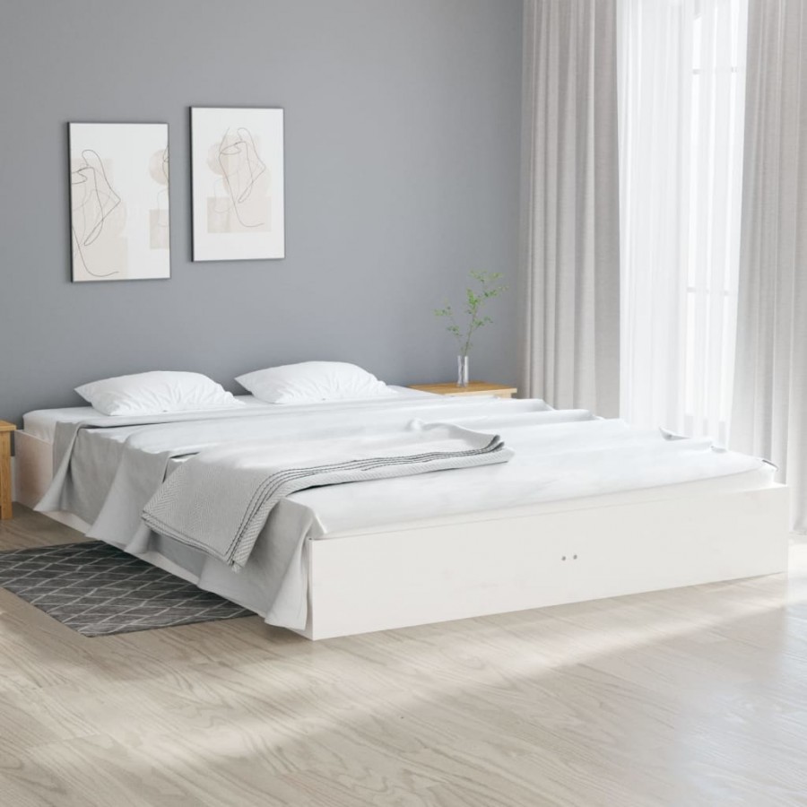 Cadre de lit blanc bois massif 160x200 cm