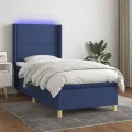 cadre de lit matelas et LED Bleu 90x200 cm Tissu