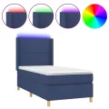 cadre de lit matelas et LED Bleu 90x200 cm Tissu