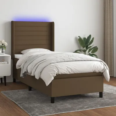 cadre de lit matelas LED Marron foncé 80x200cm Tissu