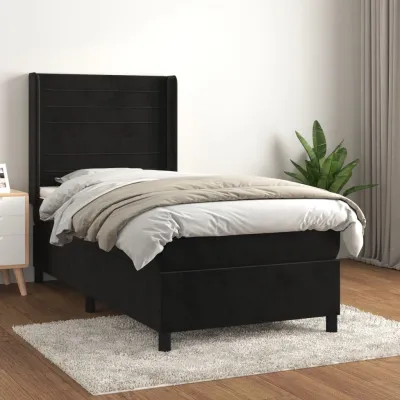 cadre de lit avec matelas Noir 100x200 cm Velours