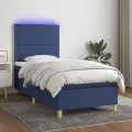 cadre de lit avec matelas et LED Bleu 90x190cm Tissu