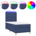cadre de lit avec matelas et LED Bleu 90x190cm Tissu