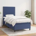cadre de lit avec matelas Bleu 90x190 cm Tissu