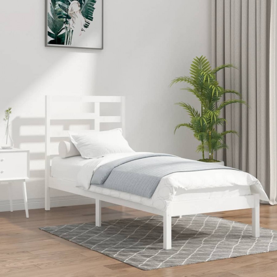 Cadre de lit Blanc Bois massif 90x190 cm Simple