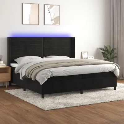cadre de lit matelas et LED Noir 200x200 cm Velours
