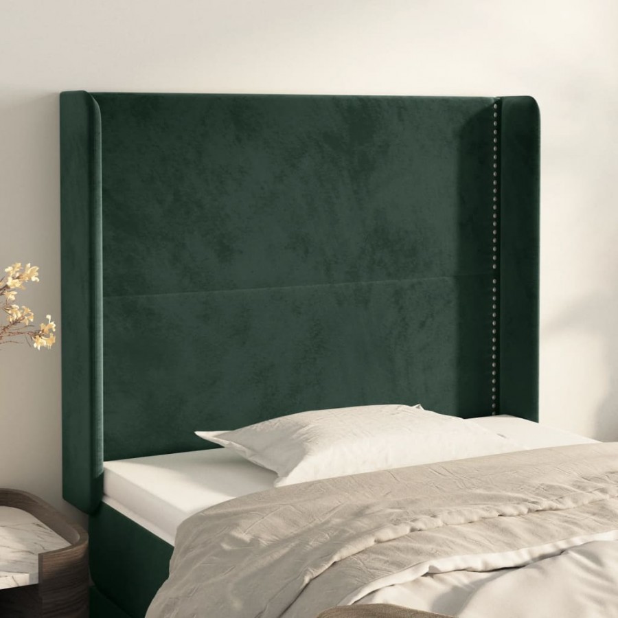 Tête de lit avec oreilles Vert foncé 83x16x118/128 cm Velours