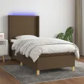 cadre de lit matelas LED Marron foncé 90x200cm Tissu