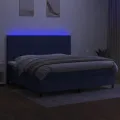 cadre de lit et matelas et LED Bleu 200x200 cm Tissu