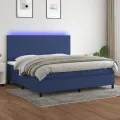 cadre de lit et matelas et LED Bleu 200x200 cm Tissu