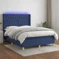 cadre de lit matelas et LED Bleu 140x190 cm Tissu