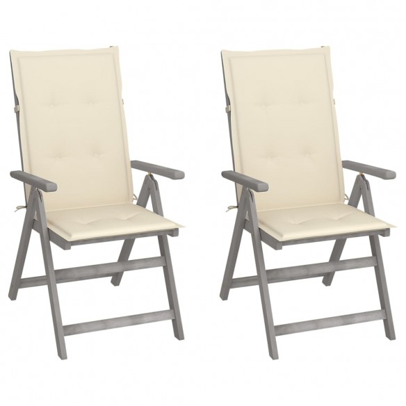 Chaises inclinables de jardin 2 pcs avec coussins Bois d'acacia