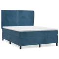 cadre de lit et matelas Bleu foncé 140x200cm Velours