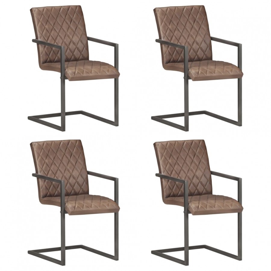 Chaises à manger cantilever lot de 4 marron cuir véritable