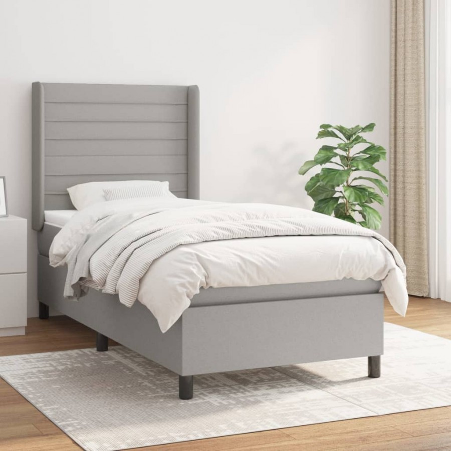 cadre de lit avec matelas Gris clair 90x200 cm Tissu