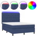 cadre de lit et matelas et LED Bleu 140x190 cm Tissu