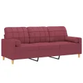 Canapé 3 places avec oreillers décoratifs bordeaux 180 cm tissu