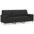 Canapé 3 places avec oreillers décoratifs noir 180 cm tissu