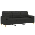 Canapé 3 places avec oreillers décoratifs noir 180 cm tissu