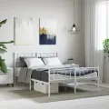 Cadre de lit métal avec tête de lit/pied de lit blanc 150x200cm