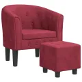 Fauteuil cabriolet avec repose-pied rouge bordeaux velours