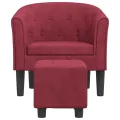 Fauteuil cabriolet avec repose-pied rouge bordeaux velours