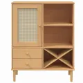 Buffet SENJA aspect rotin marron 90x40x112cm bois massif de pin