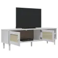 Meuble TV SENJA aspect rotin blanc 158x40x49cm bois massif pin