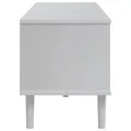 Meuble TV SENJA aspect rotin blanc 158x40x49cm bois massif pin