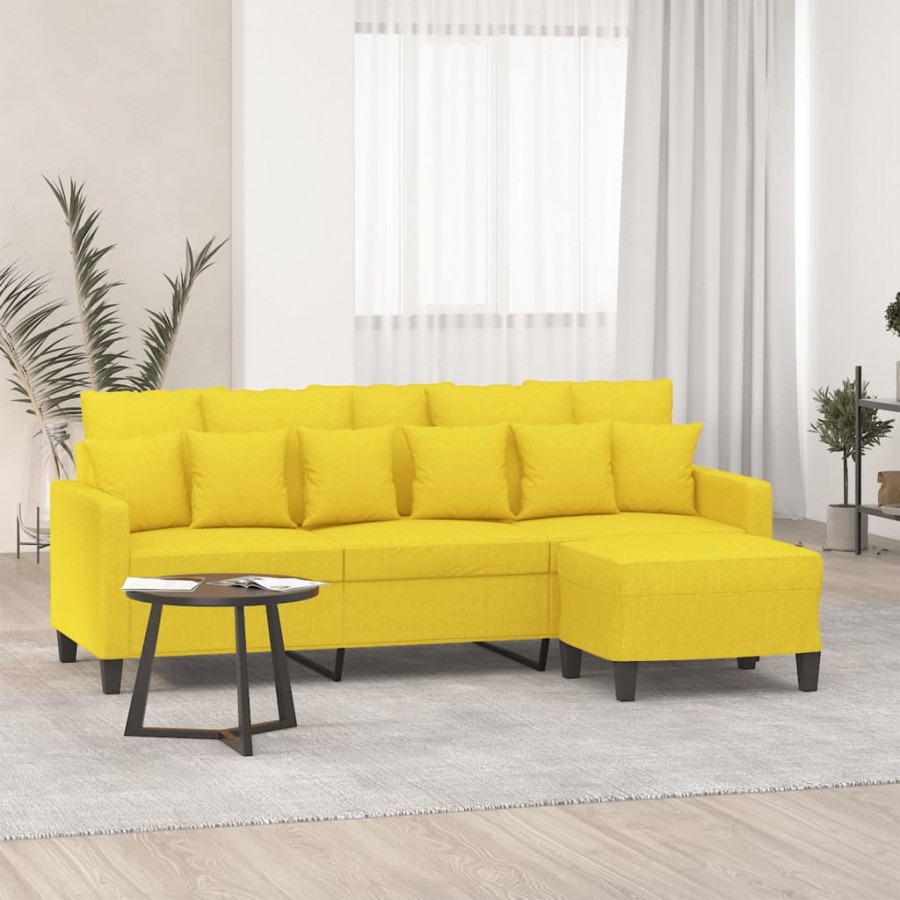 Canapé à 3 places avec repose-pieds Jaune clair 180 cm Tissu