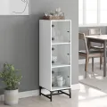 Buffet avec portes en verre blanc 35x37x120 cm