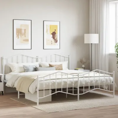 Cadre de lit métal avec tête de lit/pied de lit blanc 200x200cm