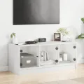 Meuble TV avec portes en verre blanc 102x37x42 cm