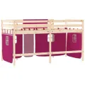 Lit mezzanine enfants et rideaux rose 80x200cm bois pin massif