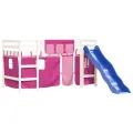 Lit mezzanine enfants et rideaux rose 80x200cm bois pin massif