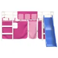 Lit mezzanine enfants et rideaux rose 80x200cm bois pin massif