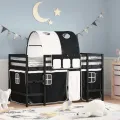 Lit mezzanine enfants et tunnel blanc/noir 90x200 cm pin massif