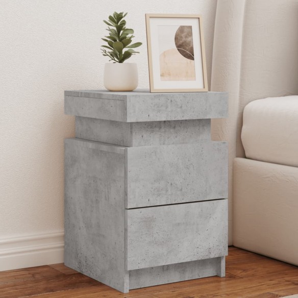 Tables de chevet avec lumières LED 2 pcs gris béton 35x39x55 cm