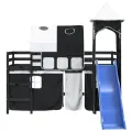 Lit mezzanine enfants avec tour blanc/noir 80x200cm pin massif