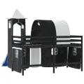 Lit mezzanine enfants avec tour blanc/noir 80x200cm pin massif