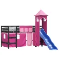 Lit mezzanine enfants avec tour rose 90x190 cm bois pin massif