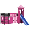 Lit mezzanine enfants avec tour rose 90x190 cm bois pin massif